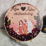 10 inch round varmala preservation table frame with pink base, stand