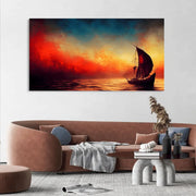 Sunset Canvas Wall Painting of Sailboat on the Ocean
