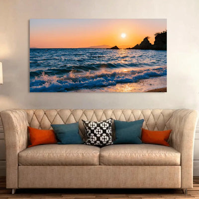 Sea Waves at Sunset Canvas Wall Painting, 48x24
