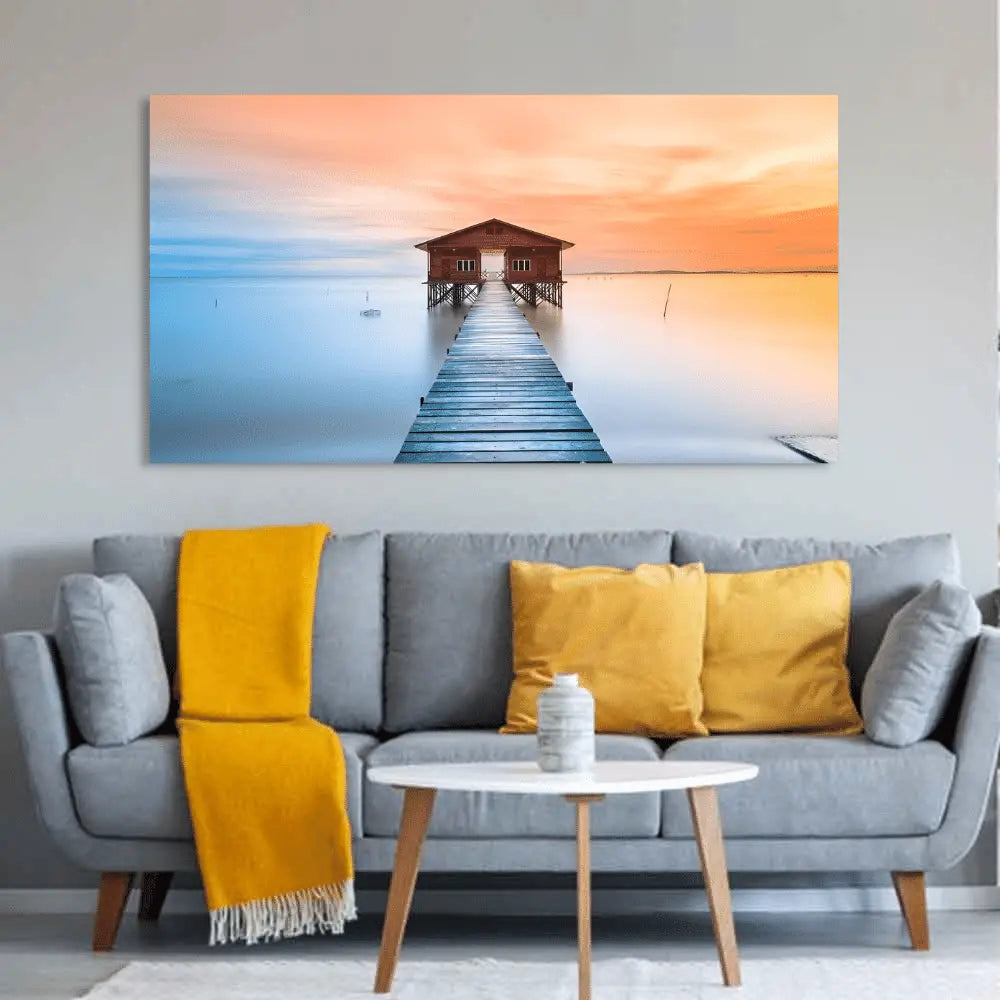 Seaside Bridge in sunset canvas Wall painting for living room