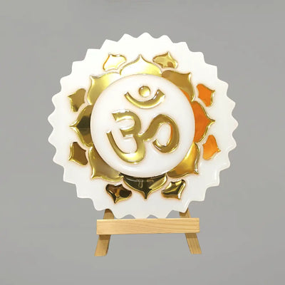 Mini Om Frame with Gold Sunburst Petals and Wooden Stand, 9 Inch