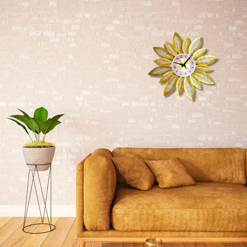 Shop Artistic Golden Metal Leaf Style Wall Clock