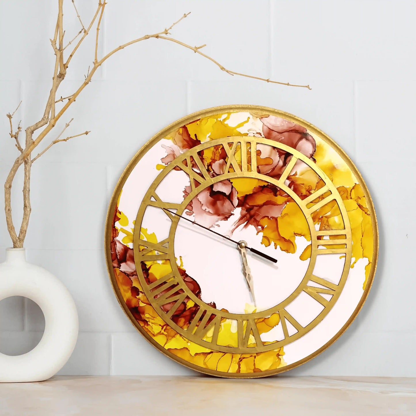 shop-for-resin-alcohol-ink-red-golden-wall-clock-online