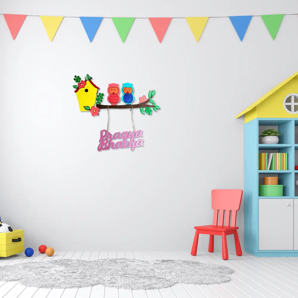 Shop Handmade Kids Nameplate With Multi-Color - Owl On Tree