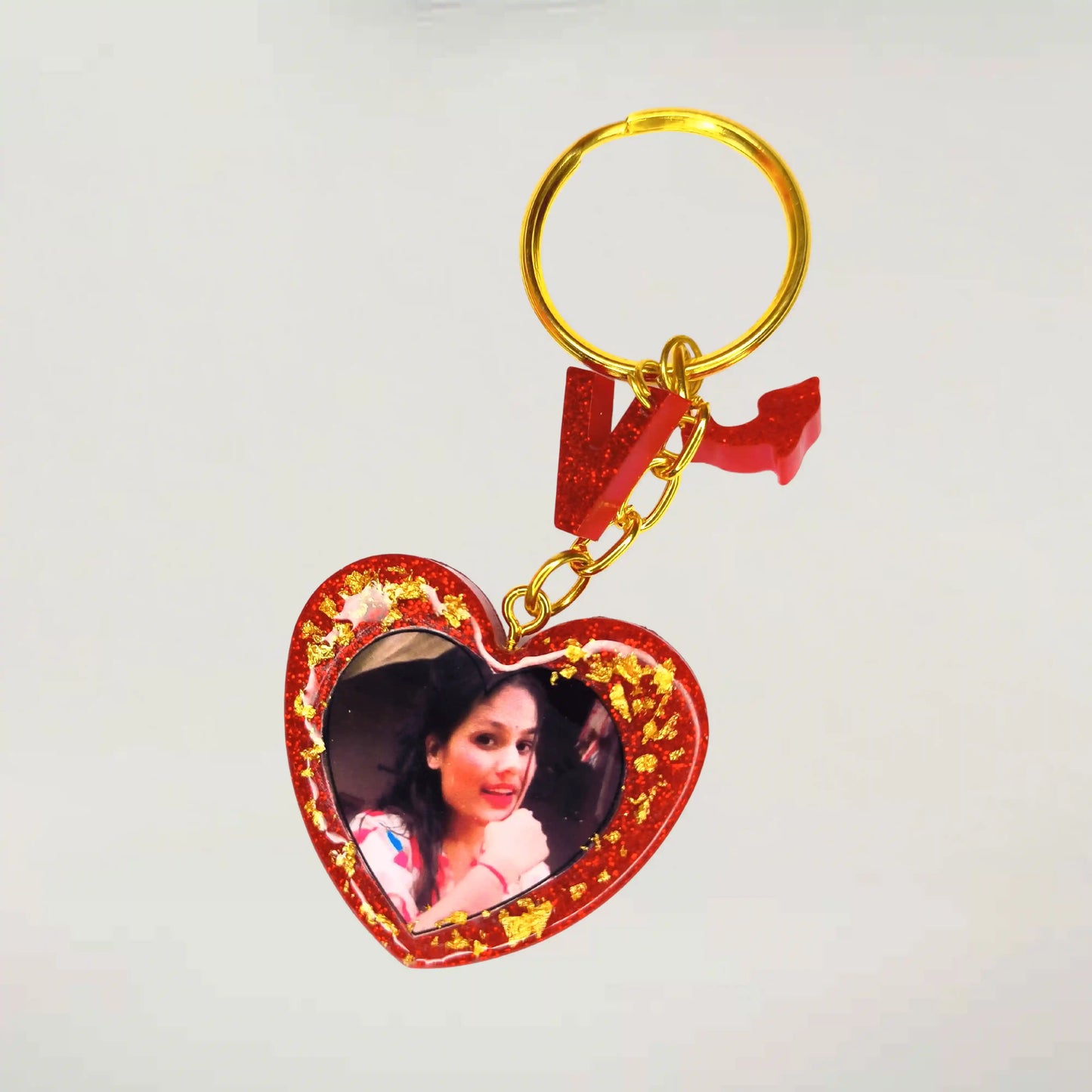 Heart-Shaped Photo Resin Keychains With Personalized Monogram for Girlfriend