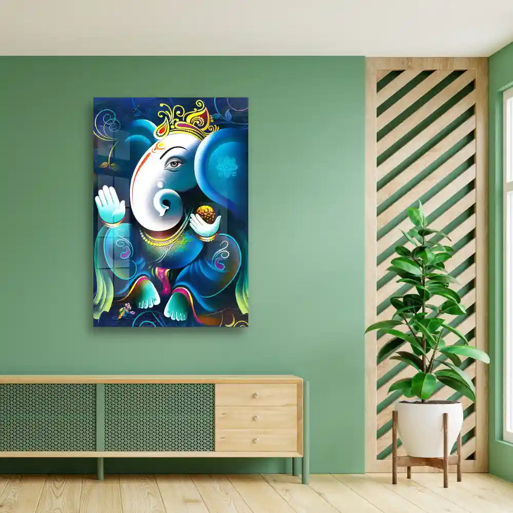 Shop Lord Ganesha On Decorative Background Acrylic Wall Art