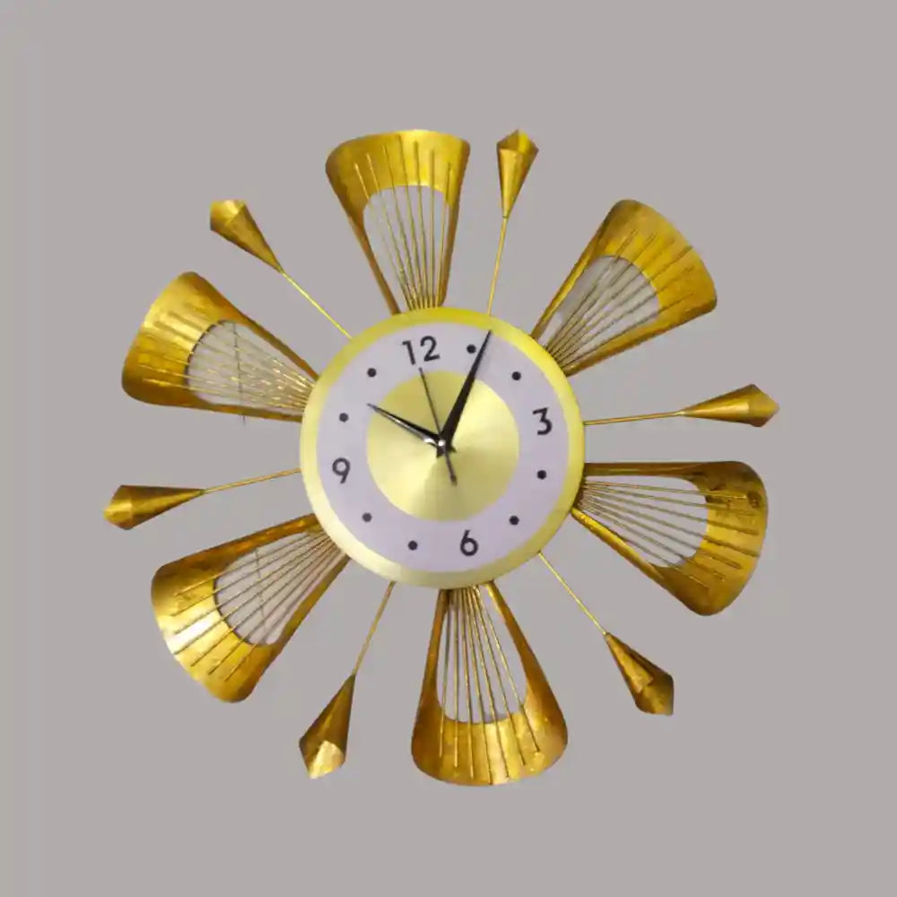 Shop Stunning Golden Metal Flower Style Wall Clock