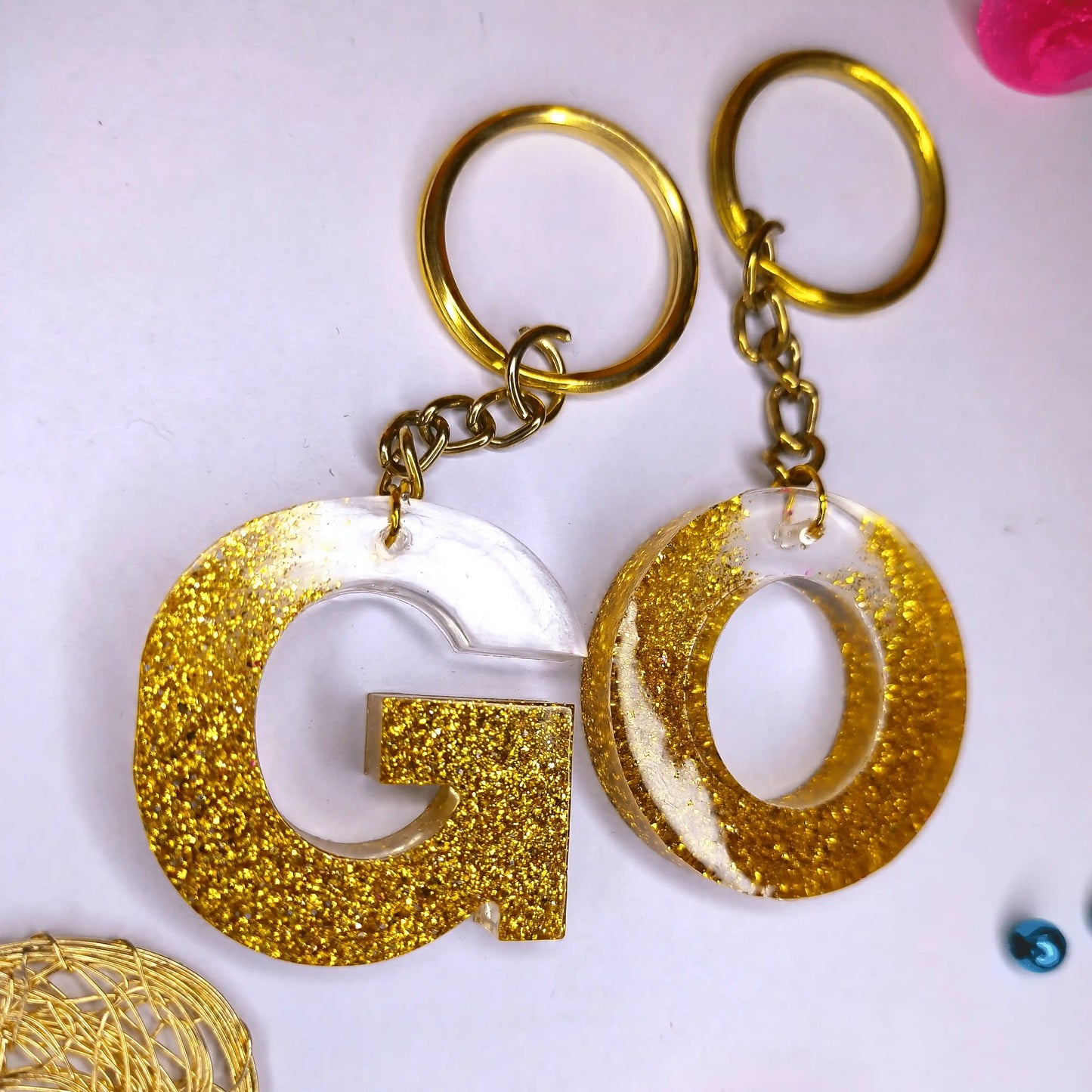 Shop Trendy Golden sparkle Resin keychains with multi Alphabet Perfect Gift for Women