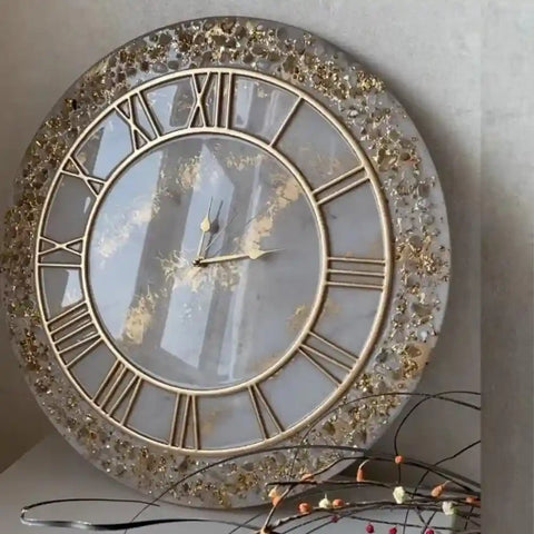 Shop White marble with Gold line Resin Wall Clocks with Golden Acrylic Numbers