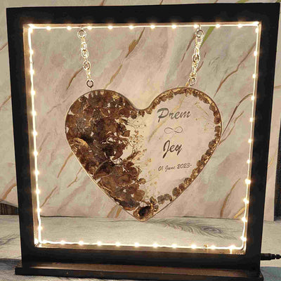 Jaimala Resin Heart Hanging in a Wooden LED Frame