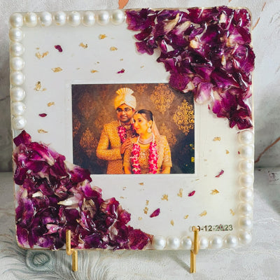 Square Varmala Photo Frame with Pearl Border, 8 Inch