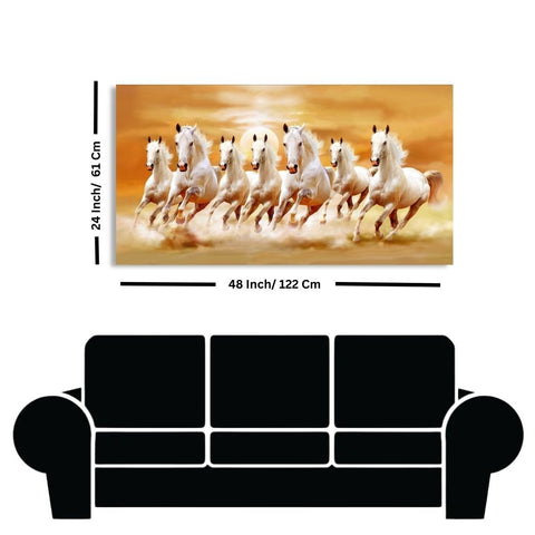 Purchase Sunrise White Seven Horses Runing Vastu Canvas Painting For living Room 