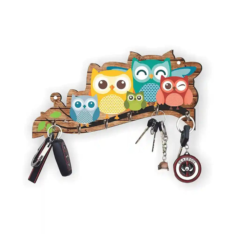 Unique Owl Family Decorative Wooden Printed Key Holder for high quality