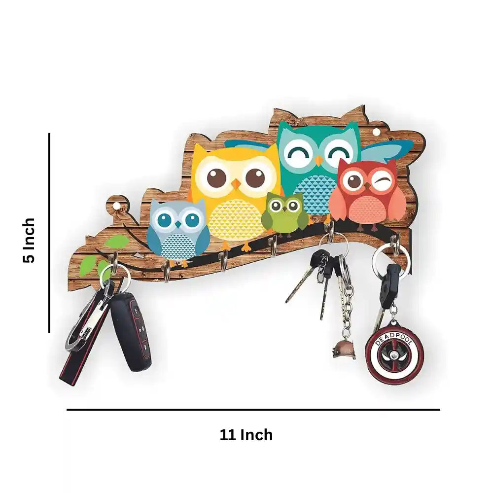 Unique Owl Family Decorative Wooden Printed Key Holder For home decor