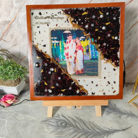 Resin Wedding Varmala Flower Preservation | LED Garland Preservation Resin Frame (12-Inches)