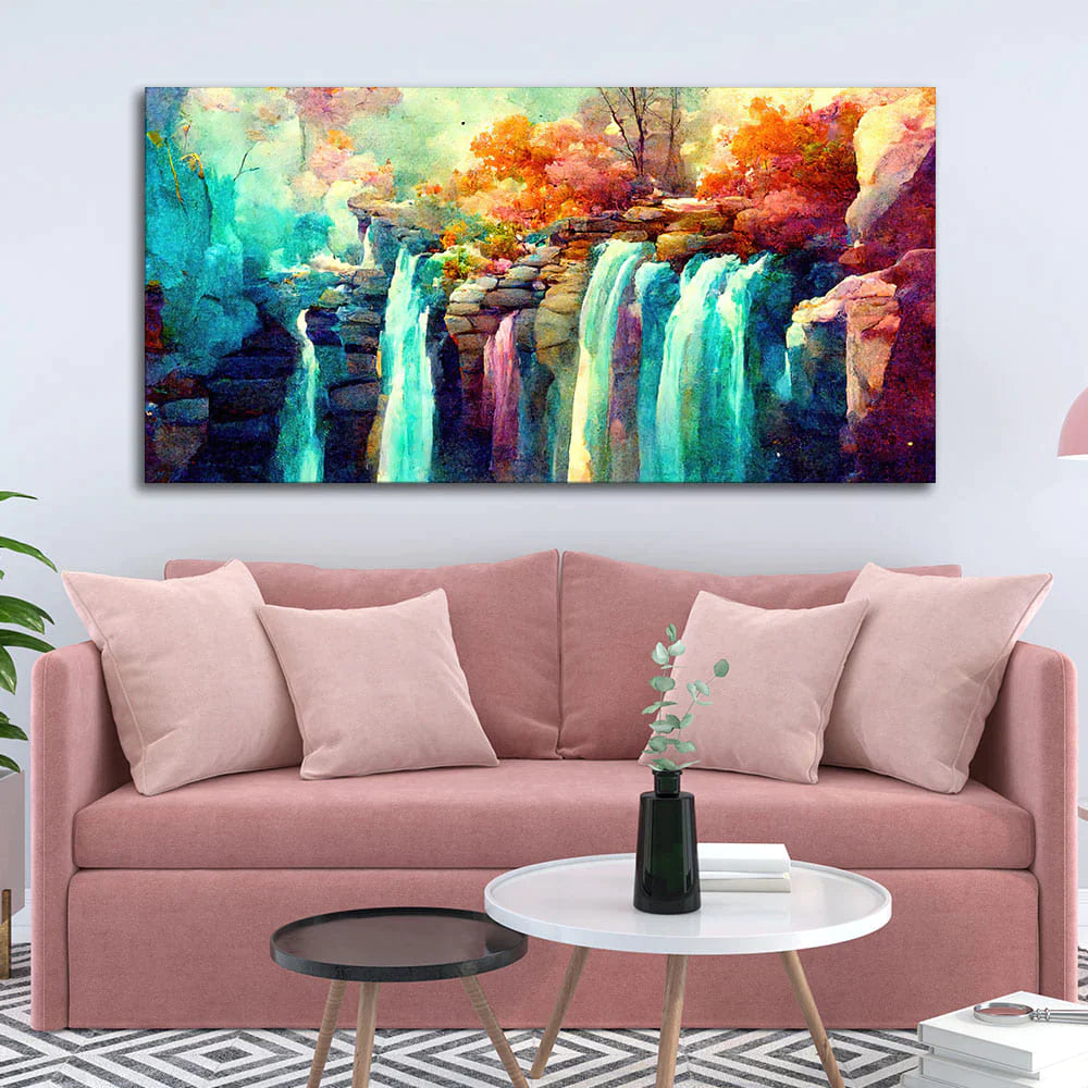 Beautiful Waterfall Scenery Premium Canvas Wall Painting