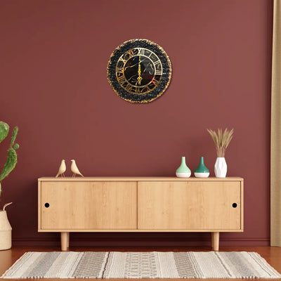 Black Marble Texture With Real Stone Resin Clock