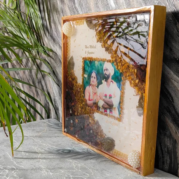 10-inch Varmala Flower Preserved Photo Frame | Large Pearls Balls Decor with Multicolor Flowers | Best Wedding Details Preservation Frame (10 Inch)