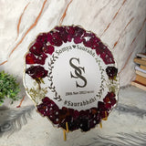 Wedding Flower Preservation Round Agate Border Frame | Personalized Wedding Date & Couple Name Logo Preservation Frame | Metal Stand (10 Inch Frame)