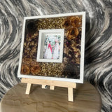 White Luxury Varmala Couple Photo Frame | Preserve Varmala in Square Wedding Keepsake | Table Decor Item with Pinewood Stand (10-inch)