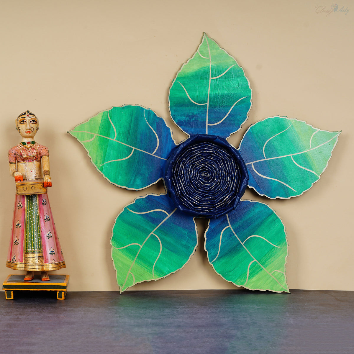 Handcrafted Blue Leaf Wall Art