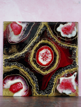 Resin Art Wall Piece With Red and Golden Geode For Gallery Wall, Gifting, Personal Reflection, Living Room Decor