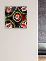 Resin Art Wall Piece With Red and Golden Geode For Gallery Wall, Gifting, Personal Reflection, Living Room Decor