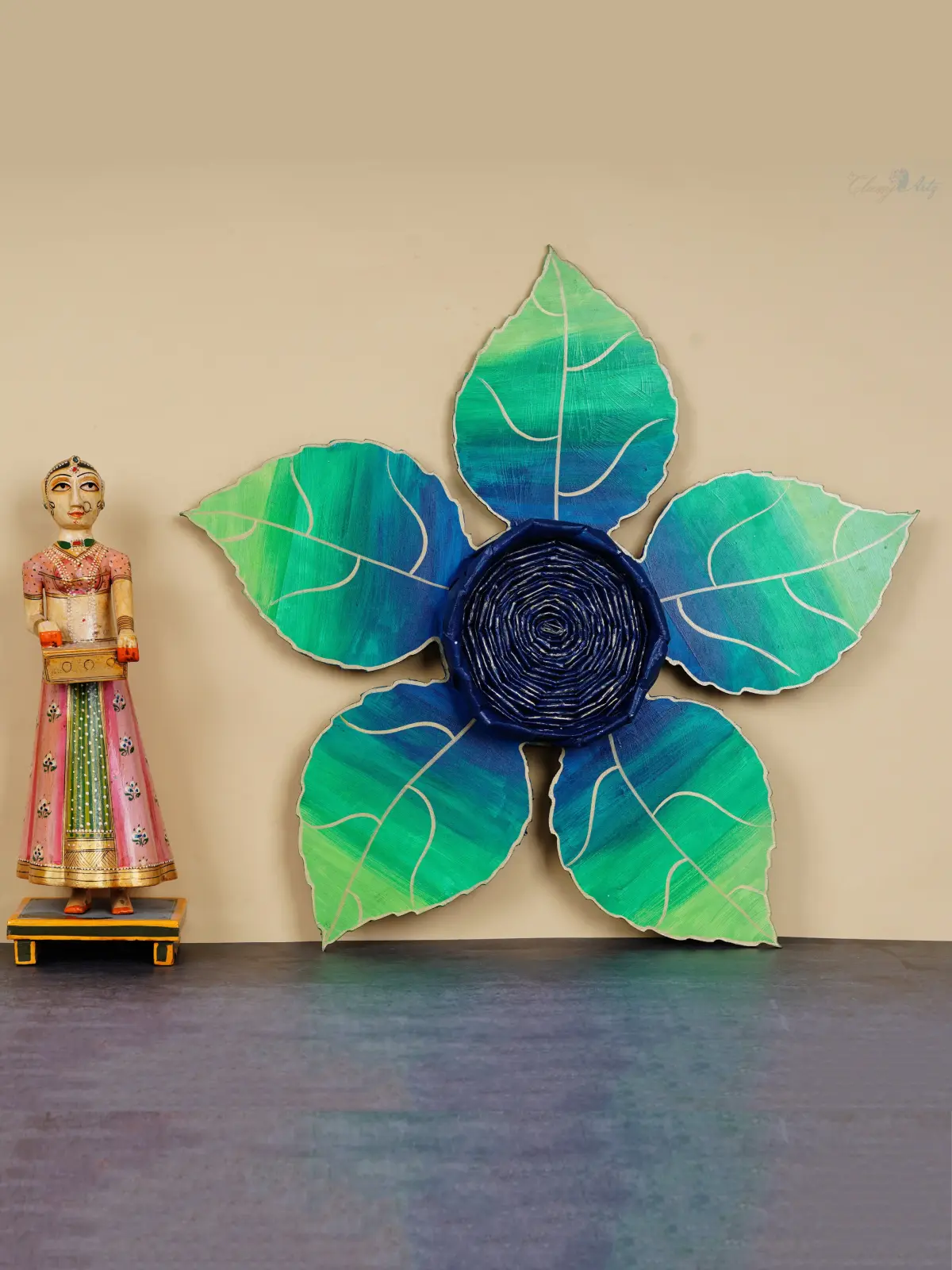 Handcrafted Blue Leaf Wall Art