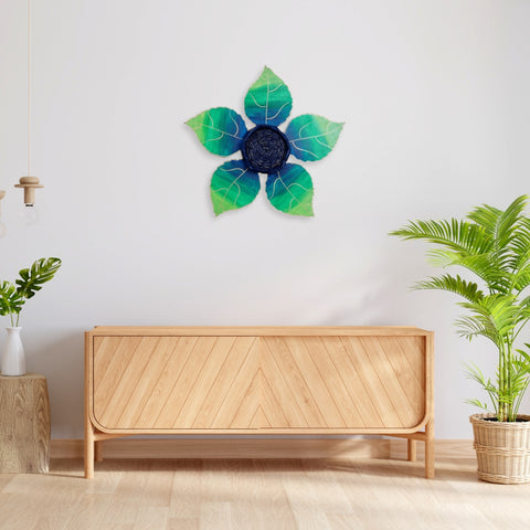 Handcrafted Blue Leaf Wall Art