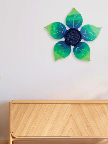 Handcrafted Blue Leaf Wall Art