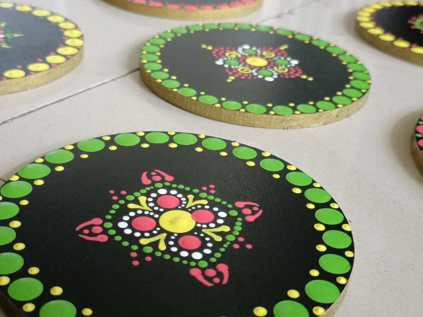 Hand- Painted mandala coasters - Set Of 5