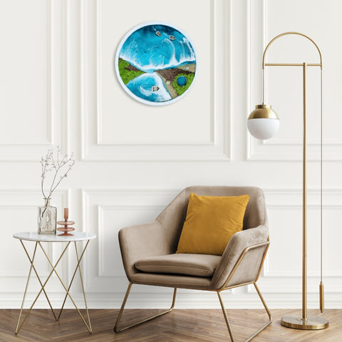 Resin Wall Piece With Blue Ocean Beach Iceland for Gifting, Kitchen Decor, Wall Art, Living Room Decor